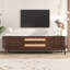 Meuble télé en rotin pour téléviseur de 75 po ou moins, console multimédia de style campagne moderne, centre de divertissement avec pieds en bois massif, meuble télé pour le salon, cinéma maison