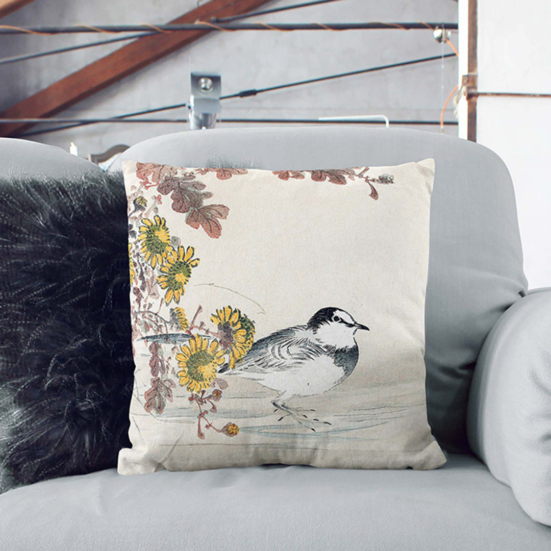 Bird by the Flowers Cushion with Filling