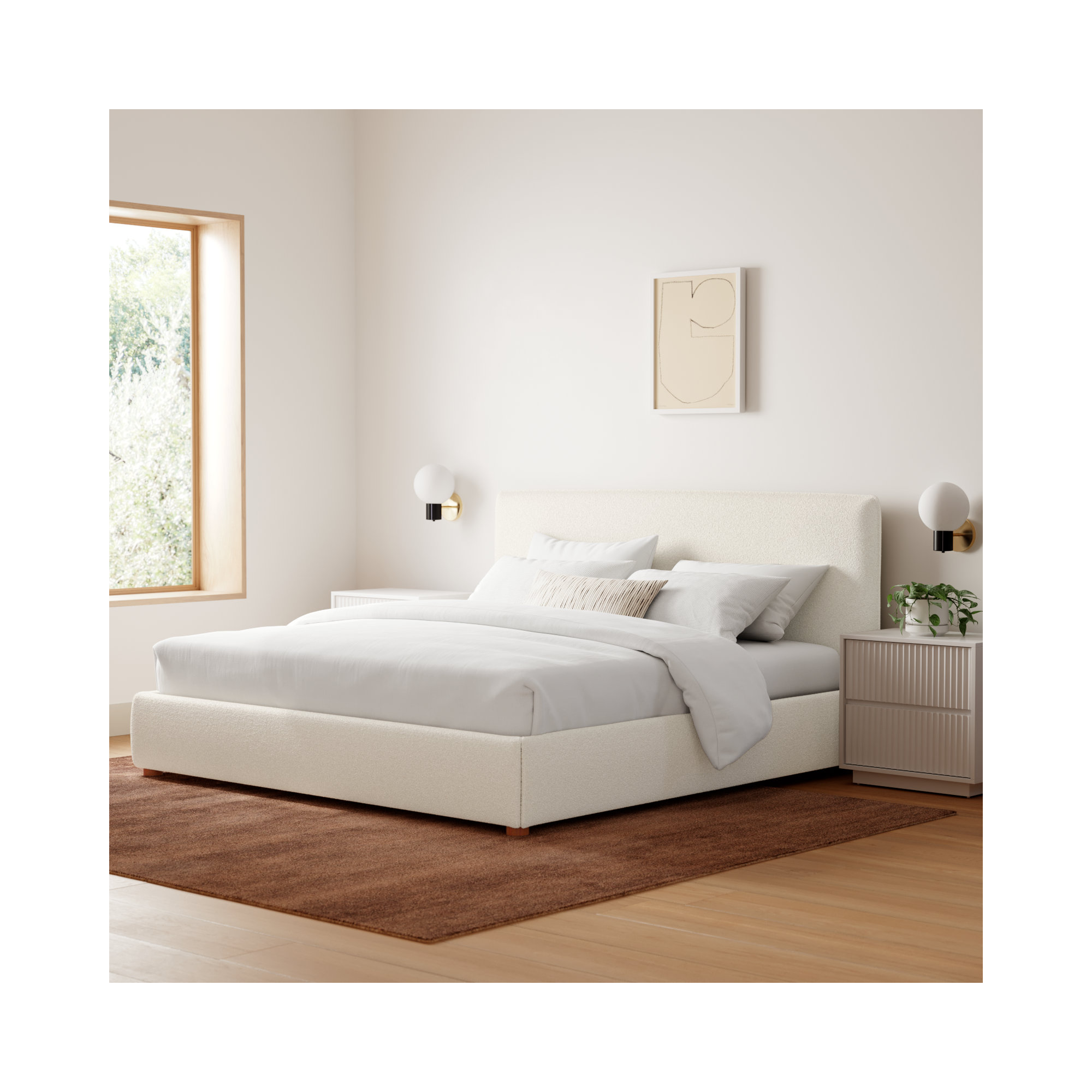 Callahan Upholstered Bed, Ivory Boucle, King