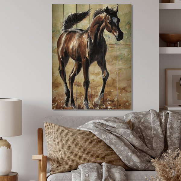 Union Rustic Arabian Brown Horse On Wood Painting | Wayfair