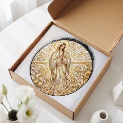 Virgin Mary Stained Glass Window Panel，7.8H