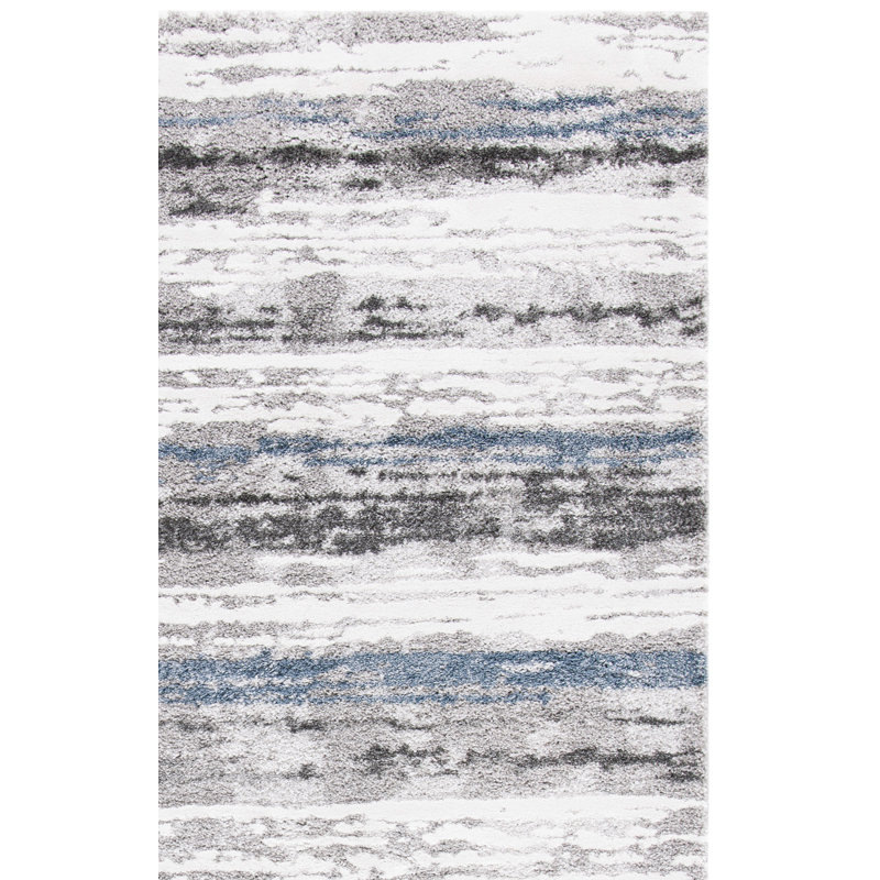 Southport Stripe Gray/Blue Area Rug, Square 6'7"