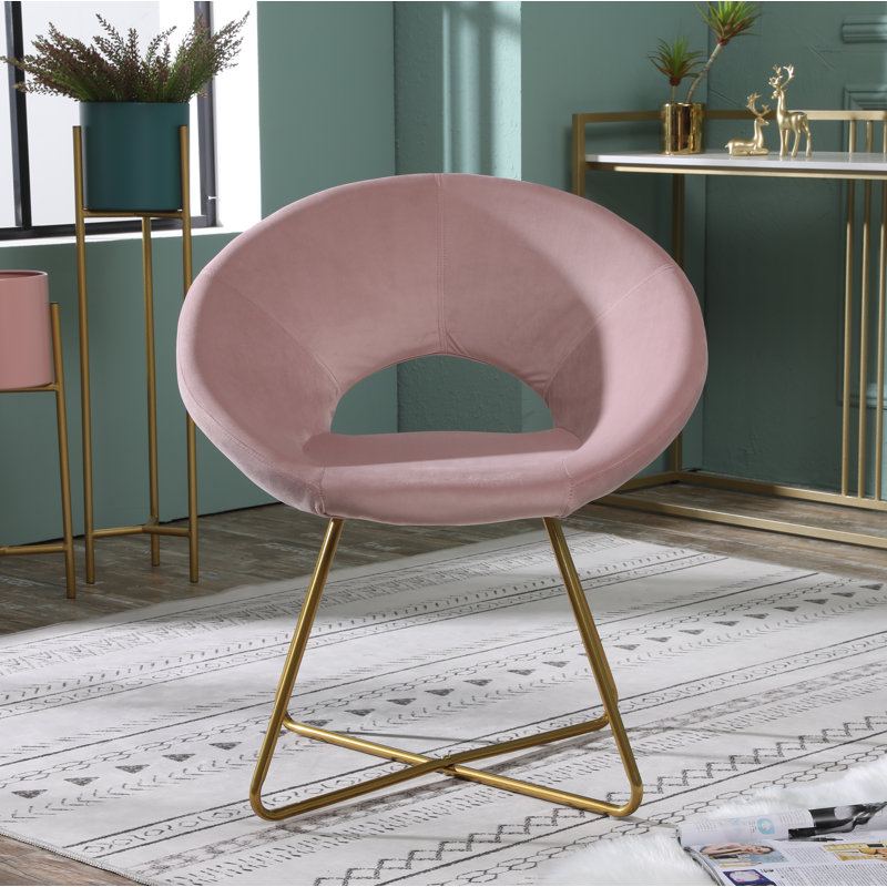 Vanezza 28.35" Wide Modern Faux Suede Accent Chair with Metal Legs, Gold, Light Pink Velvet