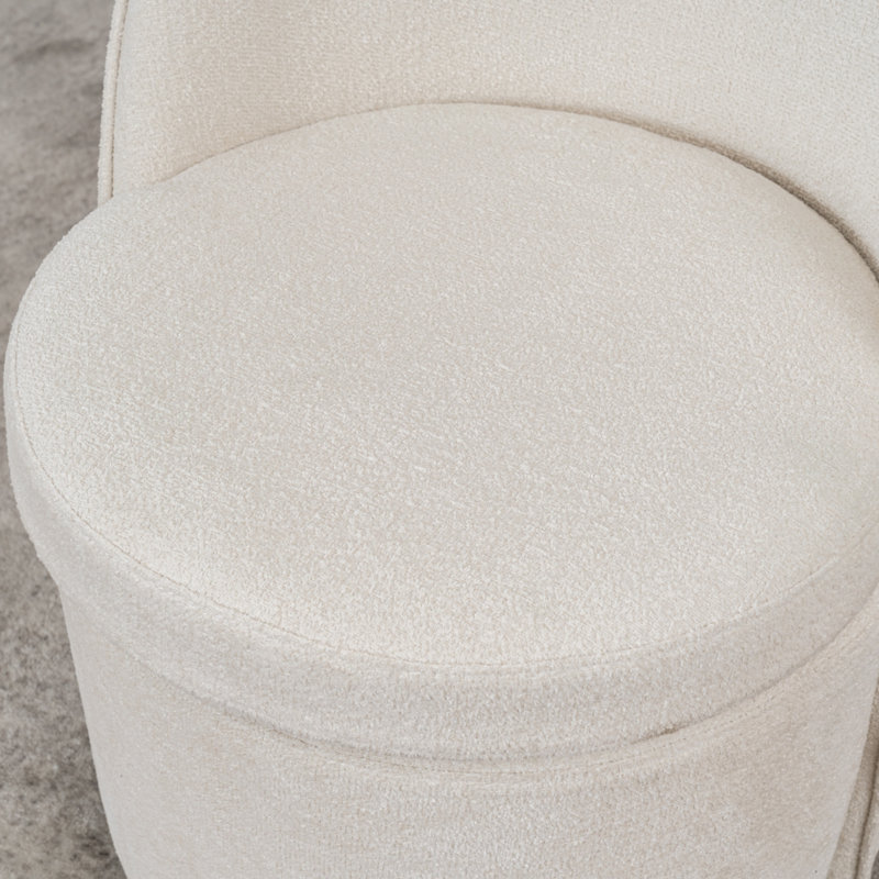 Upholstered Barrel Dining Chairs, Boucle Fabric Swivel Kitchen Chairs, Wingback Side Chairs, Armless Vanity Chairs, White