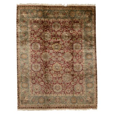 Tapis rouge et vert noué à la main de haute qualité