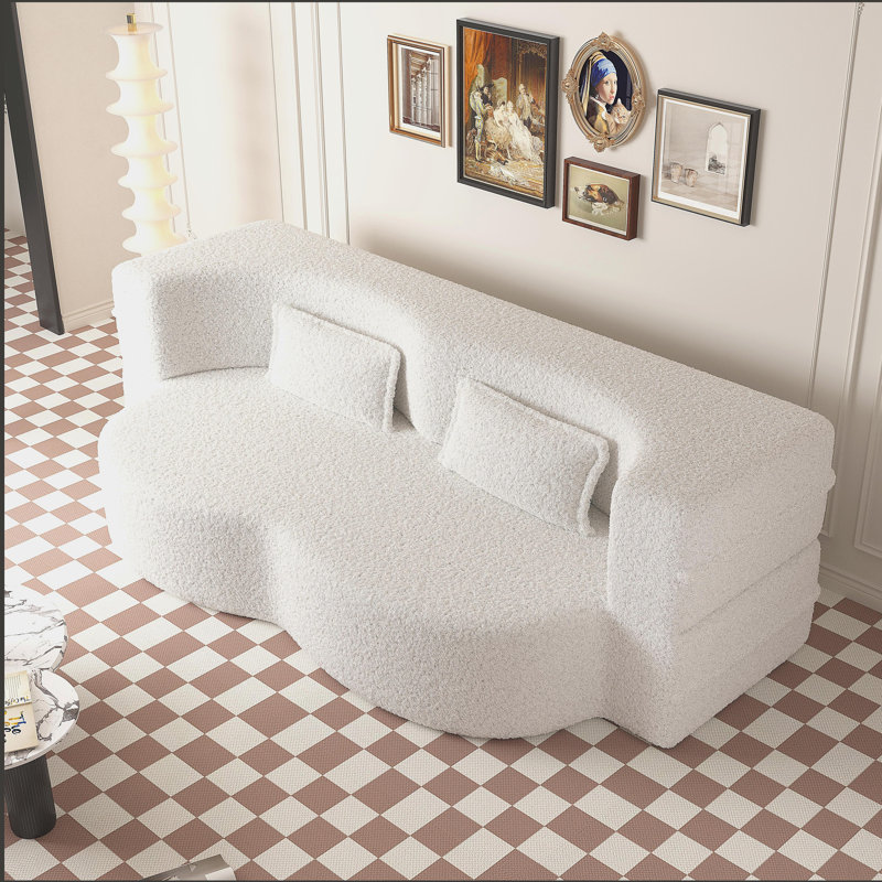 Canapé-lit moderne avec 2 coussins et canapé-lit en tissu, Beige