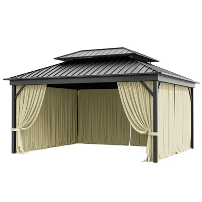 14X12 Ft. Outdoor Gazebo Curtains 4-Panels Polyester Side Wall For Gazebo, Only Curtains
