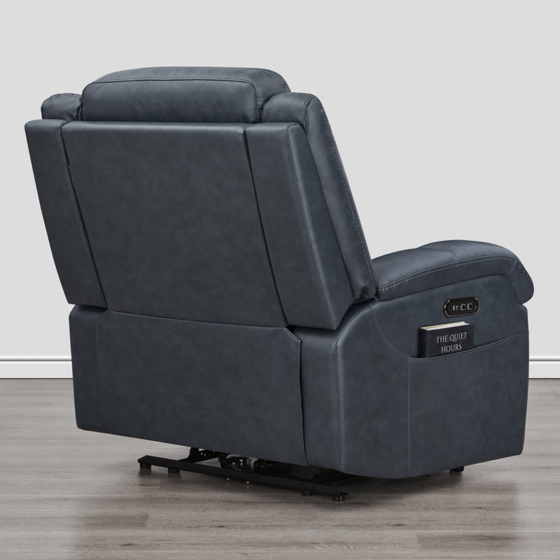 Fauteuil inclinable électrique Zachery, Cuir véritable bleu marine