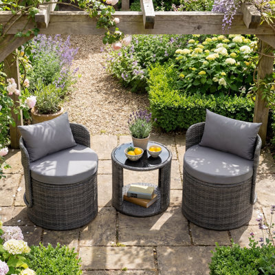 3 Pieces Outdoor Conversation Sets With Cushion, Cambelle 2-Person Outdoor Rattan Seating Group