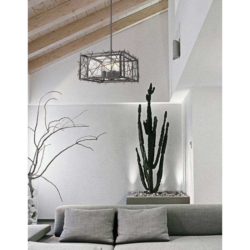 Lustre rectangulaire / carré unique à 4 lumières Gile, H 9,5 po x l 18 po x P 18 po