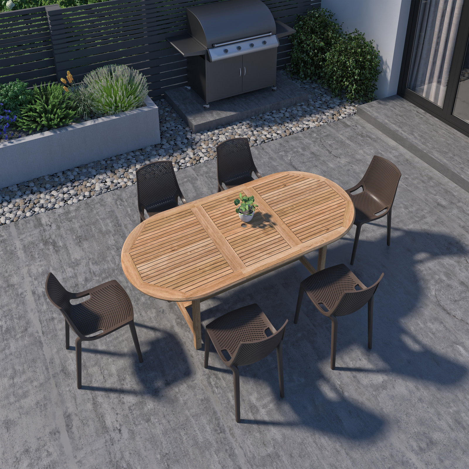Anautica 79" Teak Patio Dining Set, Brown