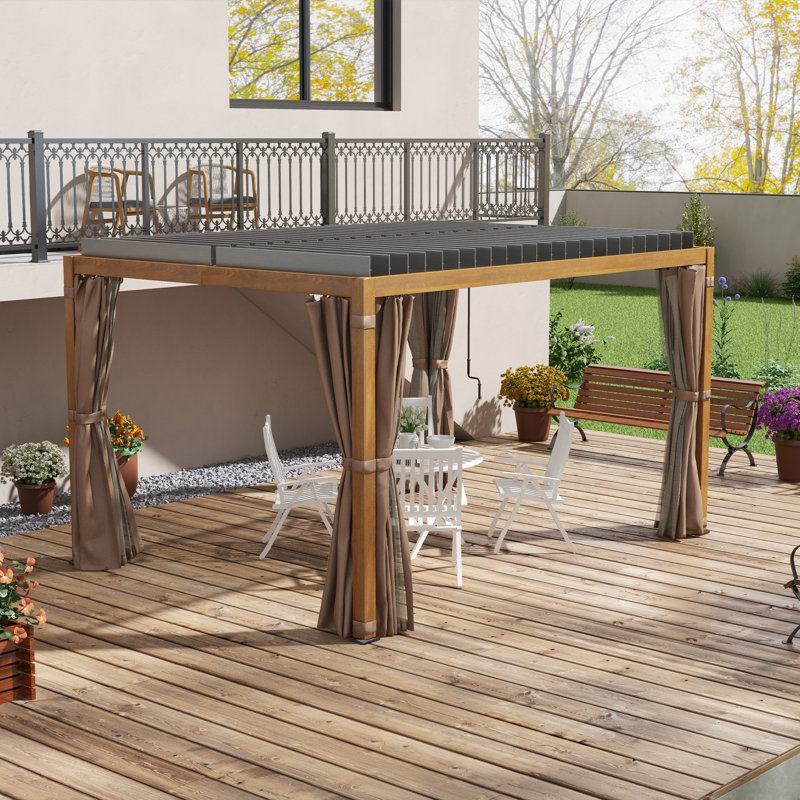 Aluminum Pergola with Canopy, 88.25" H x 154" W x 115" D, Gray/Natural