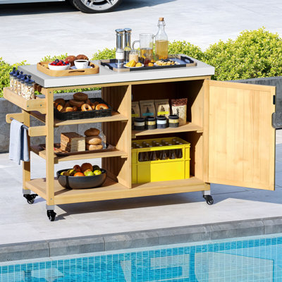 Movable Bar Cart with Stainless Steel Countertop