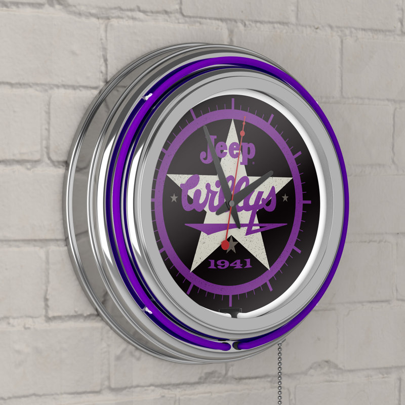 Jeep Willys 1941 Retro Neon Wall Clock, Mauve