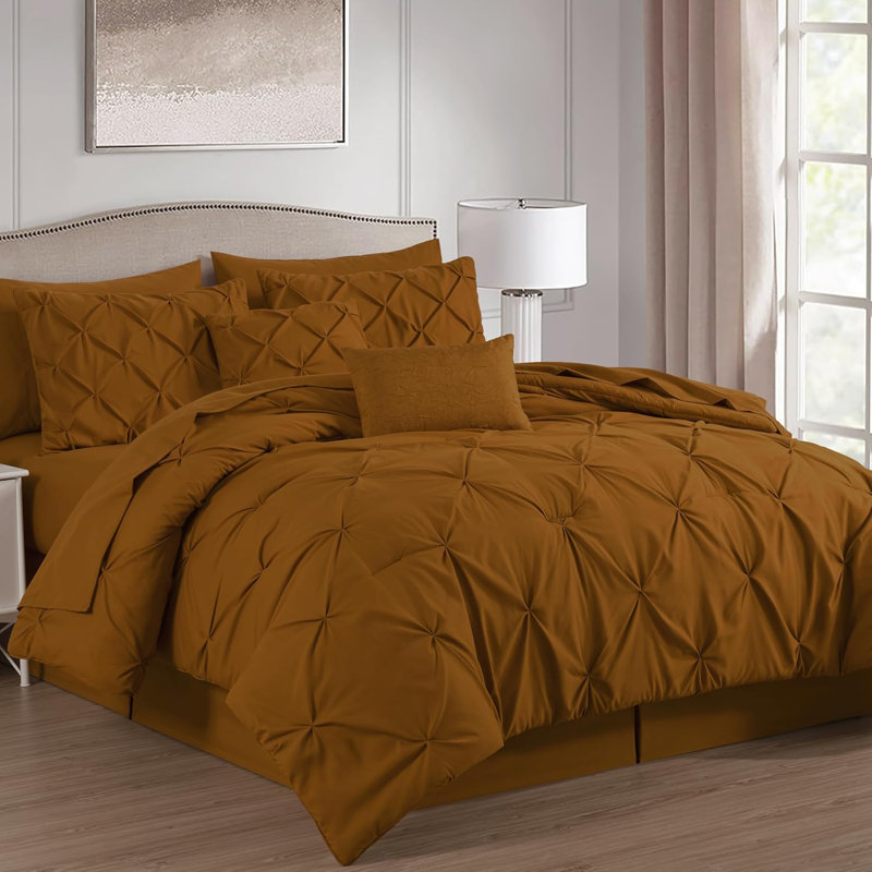 10-Piece Pintuck Bed in a Bag Comforter Set with Sheets and Decorative Pillows, Spice Orange
