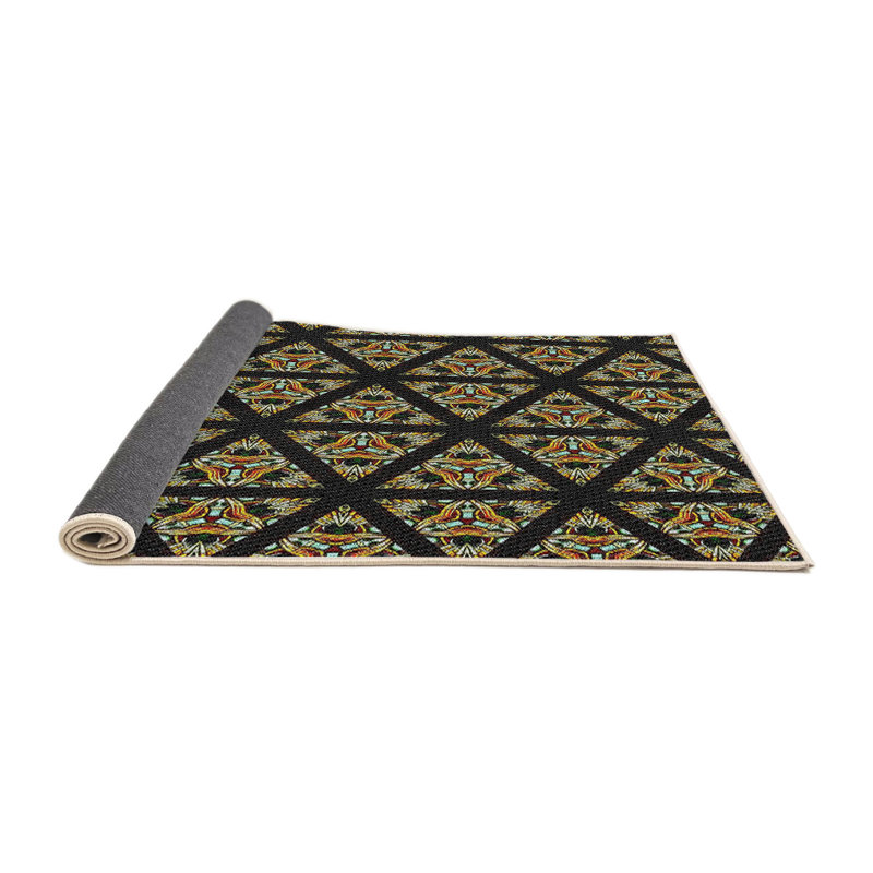 Tapis tissé à la machine noir, Rond 6 pi