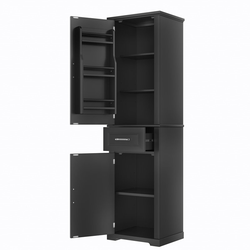 Tall Bathroom Storage Cabinet, Freestanding Storage Cabinet with Two Different Size Doors and Adjustable Shelf, Black