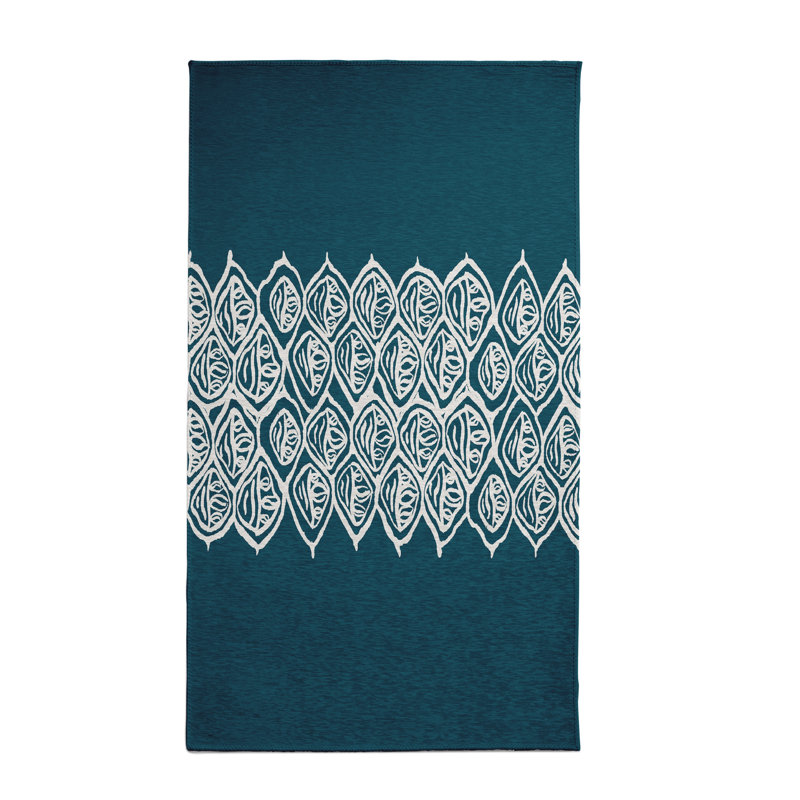 Tapis bleu sarcelle à motif géométrique, Rectangle 3 pi x 5 pi
