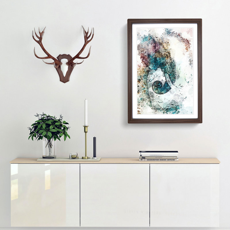 Elephant Profile in Abstract - Picture Frame Painting Print, 36cm H x 27cm W x 2cm D, Walnut Framed