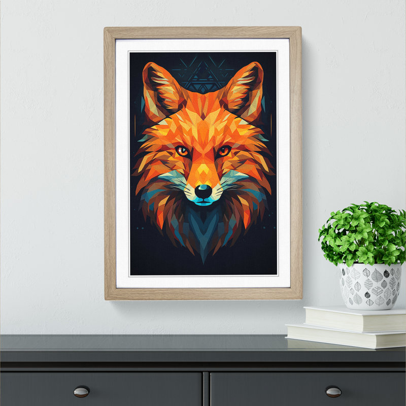 Fox Geometric - Framed Print, Oak Framed, 64cm H x 46cm W