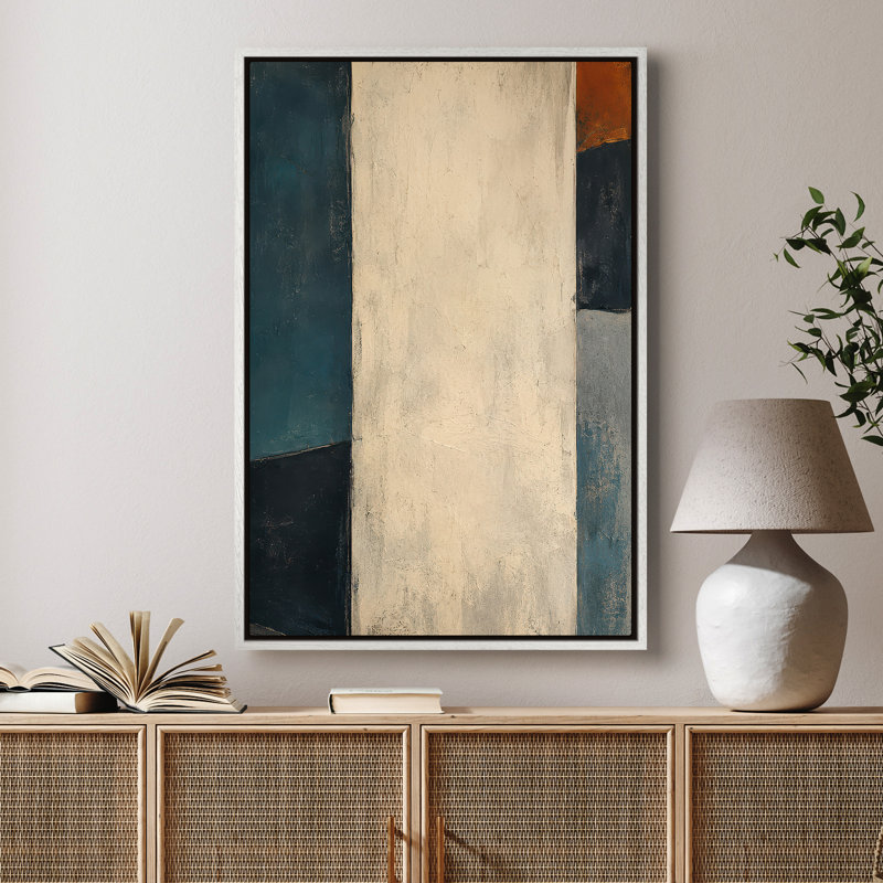 Art mural encadré sur toile - Composition abstraite minimaliste dans des tons bleus et neutres - 16 po x 24 po, 24 po x 36 po