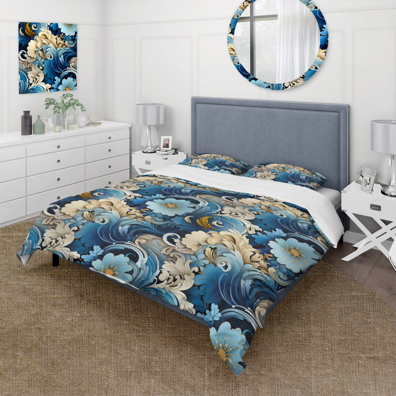 Ethnic Charm Paisley Pattern III Floral Duvet Cover, King Duvet Cover + 2 King Shams