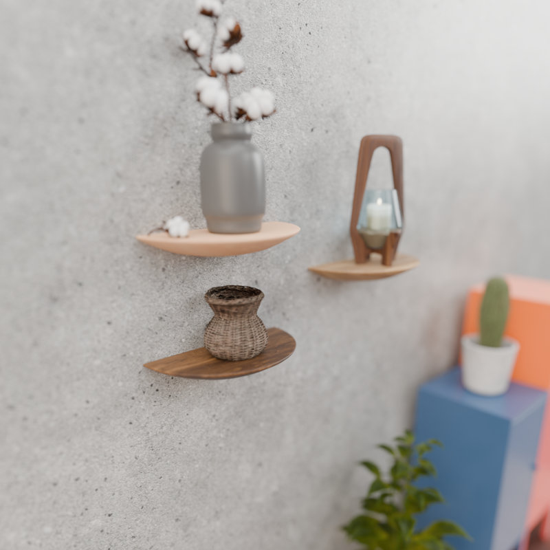 Carrole 2 Piece D-Shaped Floating Shelf, Oak
