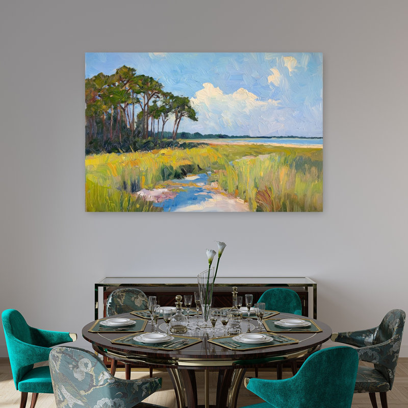 «Sunny Coastline», art mural contemporain abstrait, H 32 po x l 48 po