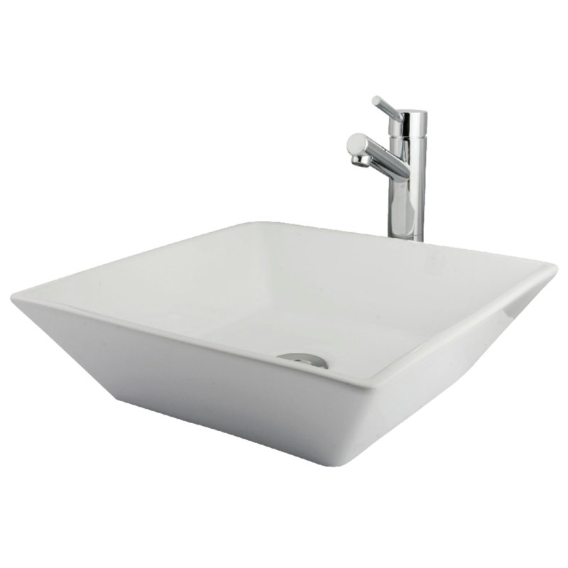 Lavabo de salle de bain carré en céramique avec robinet Fauceture, Chrome