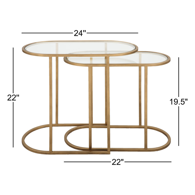 Lutterworth Glass Top Nesting Tables, Antique Brushed Brass