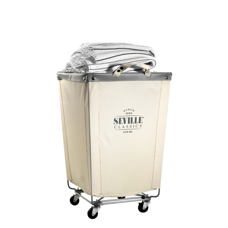 Panier à linge roulant commercial, Crème, H 27,5 po x l 18,1 po x P 18,1 po