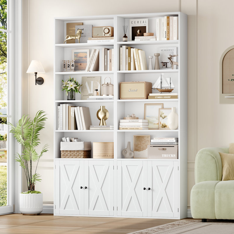 ON SALE 2 Piece 82.3" Tall Bookcase, 7 Tier Floor Standing Bookshelves with Doors For Home Office, Living Room, White