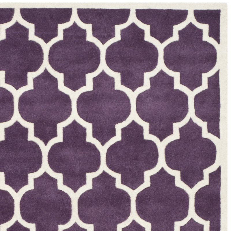 Tapis mauve / ivoire en laine Carolene, Carré 8 pi 9 po