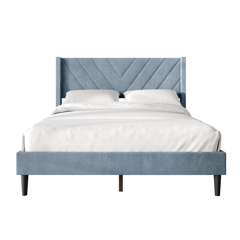 Elegence Wingback Platform Bed, Light Blue, Full