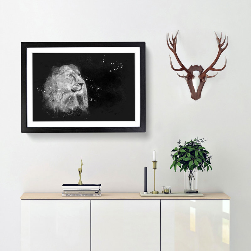 Wild Lioness - Picture Frame Graphic Art Print, 24cm H x 33cm W x 2cm D, Black Framed