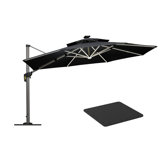 Belmiro 12 Ft Double Top Deluxe Round Solar Powered LED Patio Umbrella with Steel Plate Base