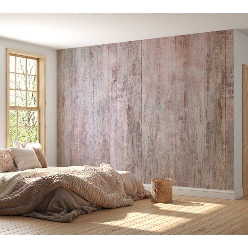 Murale pelez et collez - Bois rustique bohème beige, L 41 po x l 57 po