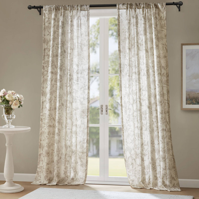 Lana Neutral Botanical Print Linen-Blend Light Filtering 42x84" Window Panel Pair, Neutral