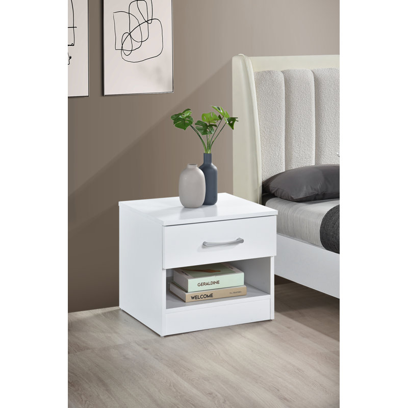 Highbury White 1 Drawer Open Shelf Bedside Table Nightstand, White