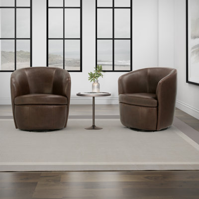 Crandell 100% Italian Leather Swivel Club Chair Two Pack