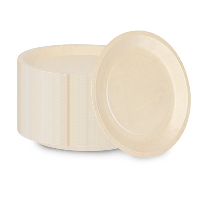 Restaurantware-Taipei 10.2 Inch Round Serving Plates, 200 Disposable Party Plates - Sustainable, Greaseproof, Poplar Wood Plates, Heavy-Duty, For Parties, Weddings, Camping, Picnics, And More