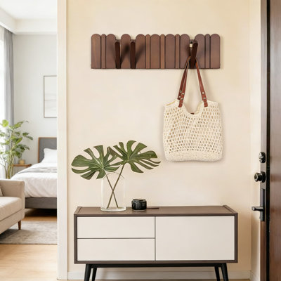 Retractable Wall Mounted Coat Rack With 8 Flip Hooks, Heavy Duty Solid Wood Entryway Organizer For Jackets, Bags, Towels, Space Saving Design For Hallway, Bedroom, Bathroom