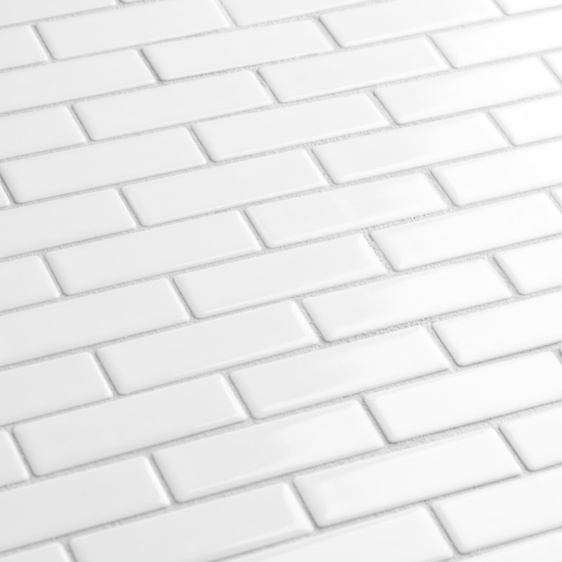 Metro Brick Subway Glossy White 10-1/4" x 11-1/2" Porcelain Mosaic Floor and Wall Tile