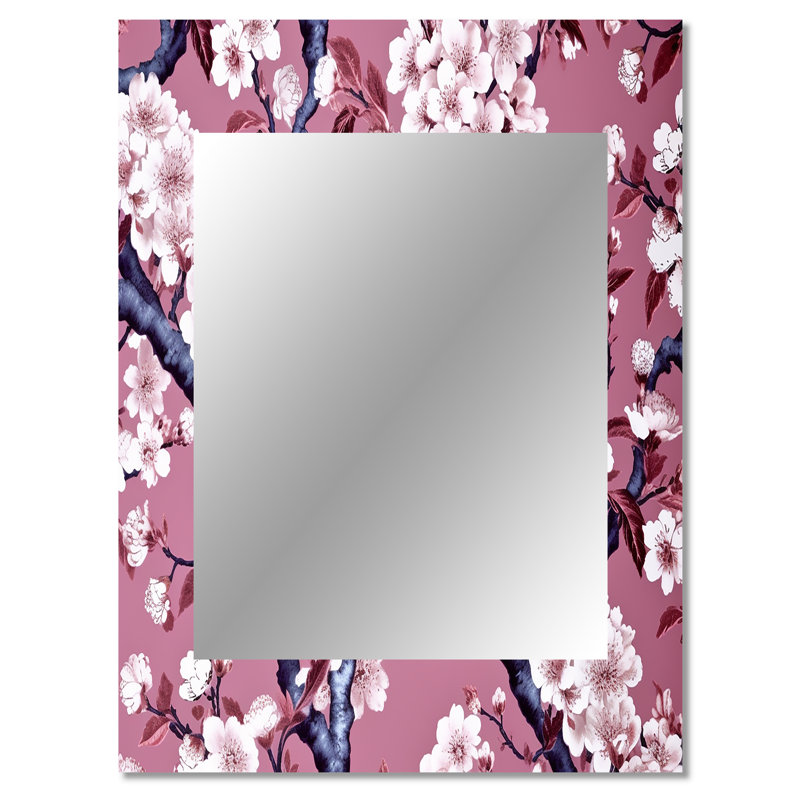 Cherry Blossum Flower Whispers I - miroir mural floral unique, miroir traditionnel, impression sur métal, 40 po x 30 po