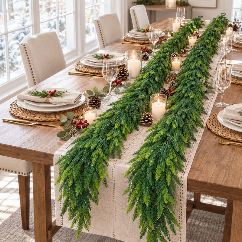 Guirlande de Noël artificielle en cèdre de 2,74 m (9 pi), guirlande réaliste en faux pin pour foyer, escalier, guirlande de verdure simple pour la décoration intérieure et extérieure, guirlande vierge idéale pour créer des décorations de Noël personnalisées. (Lot de 2)