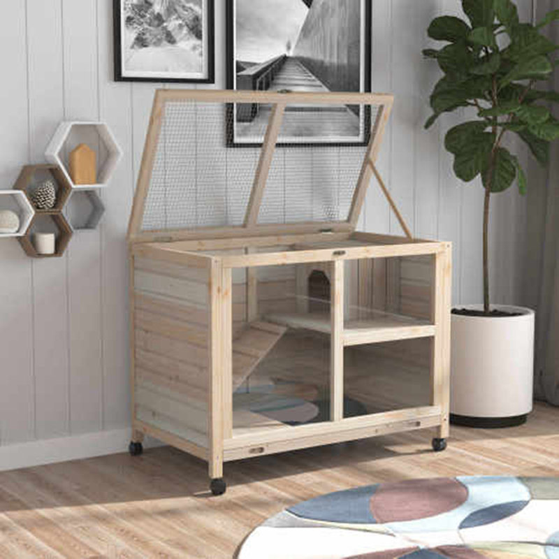 Cage d'intérieur à roulettes avec roulettes, Natural Wood