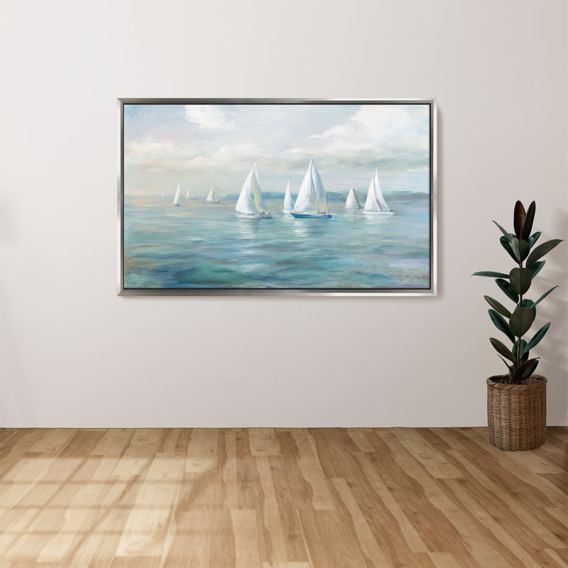"Setting Sail" by Danhui Nai Print on Canvas in a Floater Frame, 21.5" H x 33.5" W, Silver