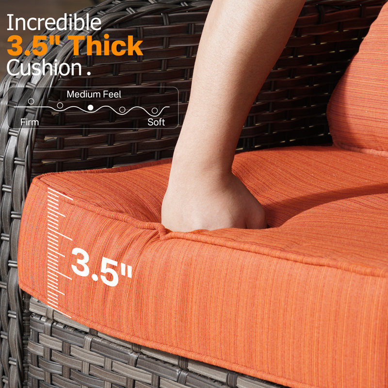 Allcot 7 - Person Patio Conversation Sets with Swivel Chairs and Cushions, Orange Red