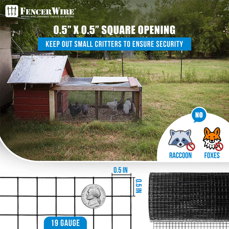 Black Vinyl Coated Hardware Cloth Fencing Roll, 1/2 in. Mesh, 50 ft.