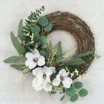 Bulk Artificial Magnolia Flower Wreaths Natural Rattan Wreath Ornament —  Artificialmerch